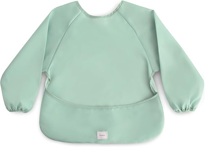 mushie Long Sleeve Baby Bib | Water Resistant Adjustable Fit for Ages 6-24 Months