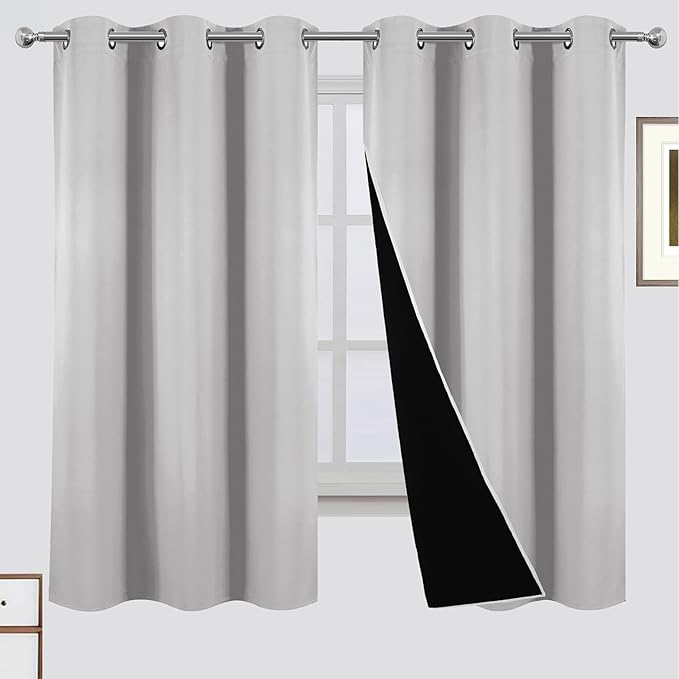 LEMOMO Blackout Curtains 42 x 63 Inch Light Grey Curtains 2 Panels Darkening Thermal Insulated Bedroom Curtains