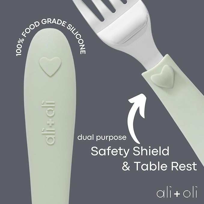 Ali+Oli Toddler Utensils Set (6 Pack) – Stainless Steel Kids Silverware with Soft Silicone Handles, BPA Free Baby Forks and Spoons, Durable Children Flatware Dishwasher Safe for Self Feeding (Hearts)