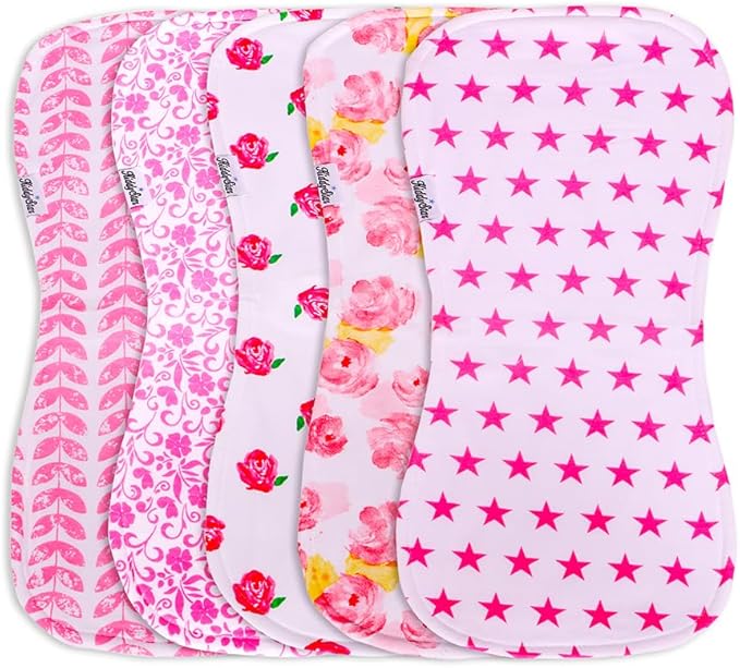 KiddyStar 5-Pack Organic Cotton Burp Cloths – Large, Ultra-Soft 3-Layer Towels for Burping, Shoulder & Hand Use, Highly Absorbent