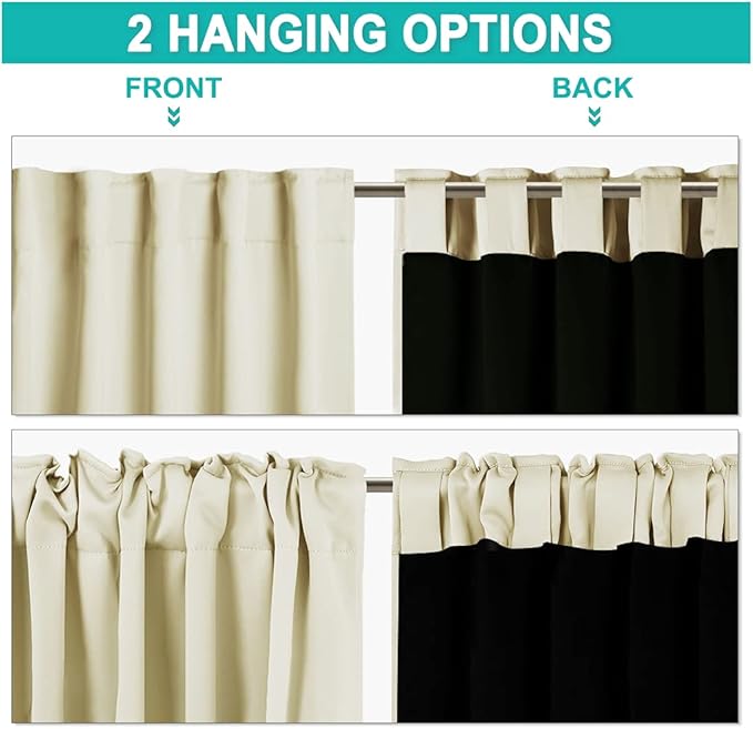 NICETOWN Living Room Completely Shaded Draperies, Privacy Protection & Noise Reducing Drapes for Laundry, Black Lined Insulated Window Treatment Curtains for Home Decor (Beige, 2 Pieces, W52 x L84)