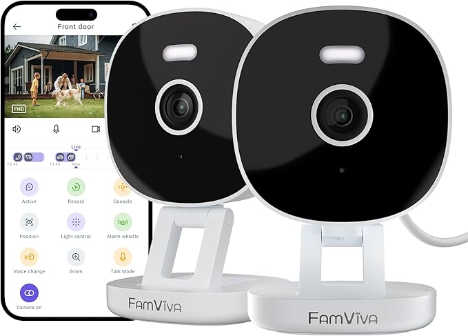 2K Security Camera Wired, Outdoor/Indoor for Home, Pet, Baby, Nanny, IP65 Waterproof Color Night Vision, White Light & Siren, Recording, Motion Detection, Works with Alexa,White-2P