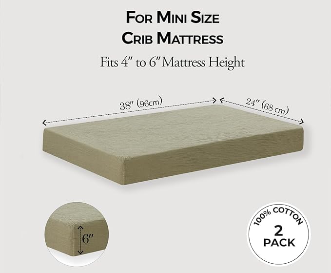 Dreamology Cotton Mini Crib Sheets,Muslin Crib Sheet,2 Pack,100% Cotton Crib Sheets,Soft,Breathable,Baby Crib Sheets,Girls,Boys,24x38 Mini Crib Sheets | Olive and Ecru