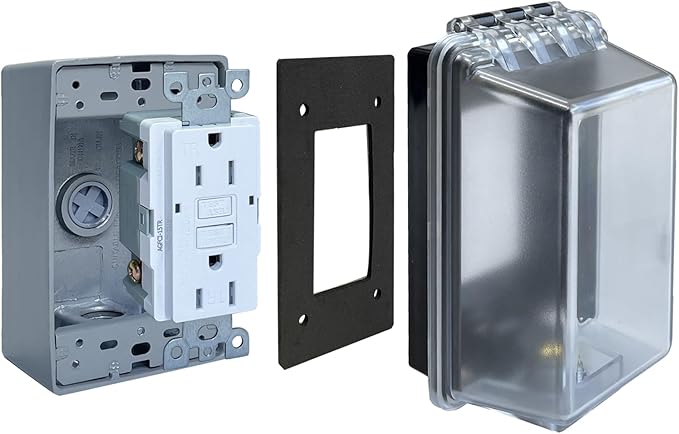 Universal Weatherproof Electrical Outlet Cover Kit with Lock,Outlet Waterproof Cover Box with 15 Amp TR Self Test GFCI Kit, Baby Proof Outlet Lock Box for Outdoor in-Use, 1-Gang