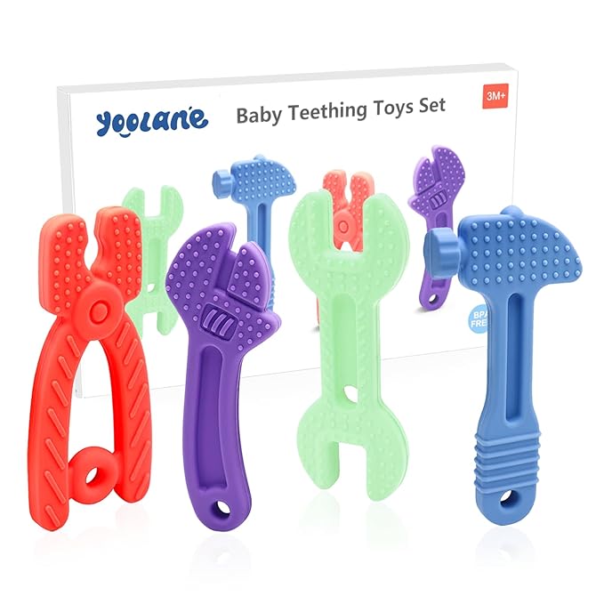Baby Teething Toys [Original] - Silicone Teethers for Babies, Tools Set Baby Teether Chew Toys Teething Relief, Stuff Essentials and Gifts for Toddler Infant Boys Girls 3+ Months | 4 Pieces