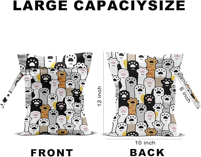 Hanamiya Na 2Pcs Cat Floral Print Wet Bags, Cat Lover Gifts Wet Dry Bag Reusable Zipper Pouch for Swimsuit, Diapers, Beach, Dirty Yoga Gym Clothes, Toiletries, Waterproof Birthday Christmas Gifts-1