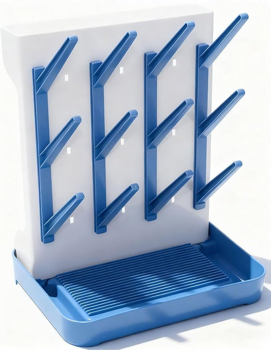 Ariseno Baby Bottle Drying Rack, Vertical Space Saving Countertop Holder - Large Capacity for 12 Bottles, Pump Parts, Pacifiers, Brushes, Sippy Cups - BPA-Free, Baby Accessories Organizer - Blue