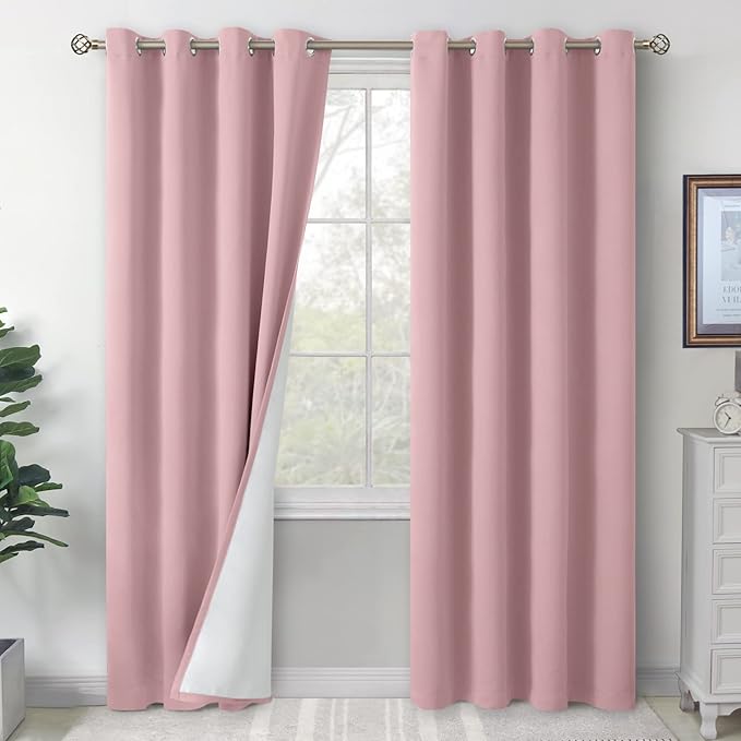 BGment Blackout Curtains for Living Room 84 Inch Length 2 Panels Set, Pink Thermal Insulated Bedroom Curtains Soundproof Kid Nursery Window Curtain Drapes, Each Grommet Curtains 52 Inch Wide
