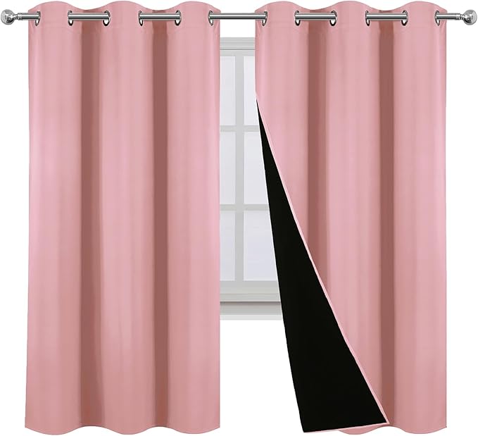 LEMOMO Blackout Curtains 42 x 63 Inch Pink Curtains 2 Panels Darkening Thermal Insulated Bedroom Curtains