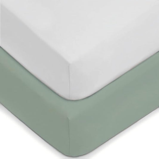 American Baby Company 2 Pack Fitted Crib Sheets 52" x 28" - Ultra Soft Microfiber Crib and Toddler Bed Sheets, White/Green, Neutral for Boys & Girls