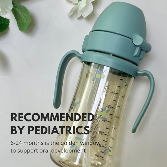 GROSMIMI Flip Top Spill Proof Sippy Cup, PPSU, BPA Free, 10 oz, Stage 2 Straw for Toddlers (Olive)