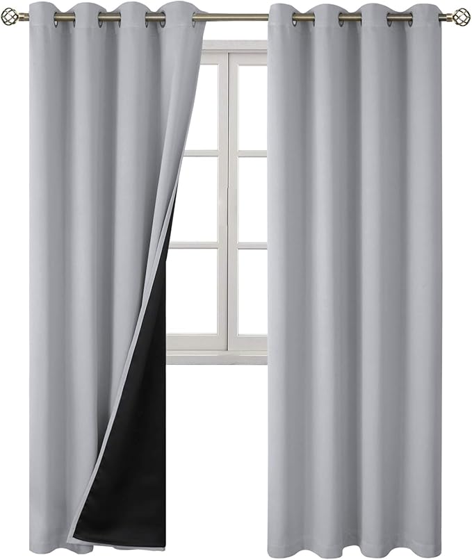 BGment 100% Blackout Curtains for Bedroom with Black Liner, Thermal Insulated Thick Double Layers Total Light Blocking Grommet Window Curtains 72 Inch Length 2 Panels Set (52 x 72 Inch, Light Grey)