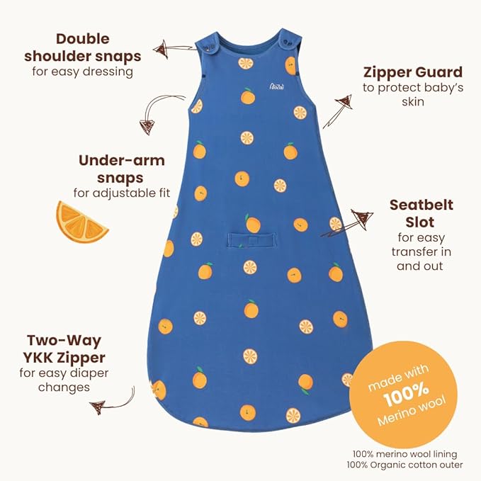 AnZai Merino Wool & Organic Cotton Sleep Sack for 2-24 Months - 2 Way Zipper Adjustable Sleeping Bag, Year Round