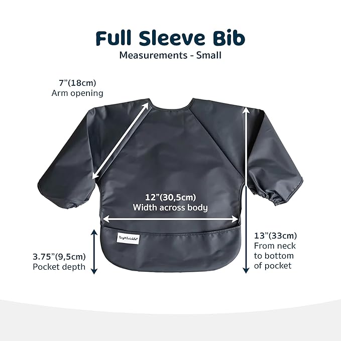 Tiny Twinkle Long Sleeve Bib for Babies & Toddlers | 2-Pack Waterproof Smock Bib for Eating | Machine Washable & Mess-Proof Feeding Essentials | Newborn Shower Gift (Sage Charcoal,2-4Y)