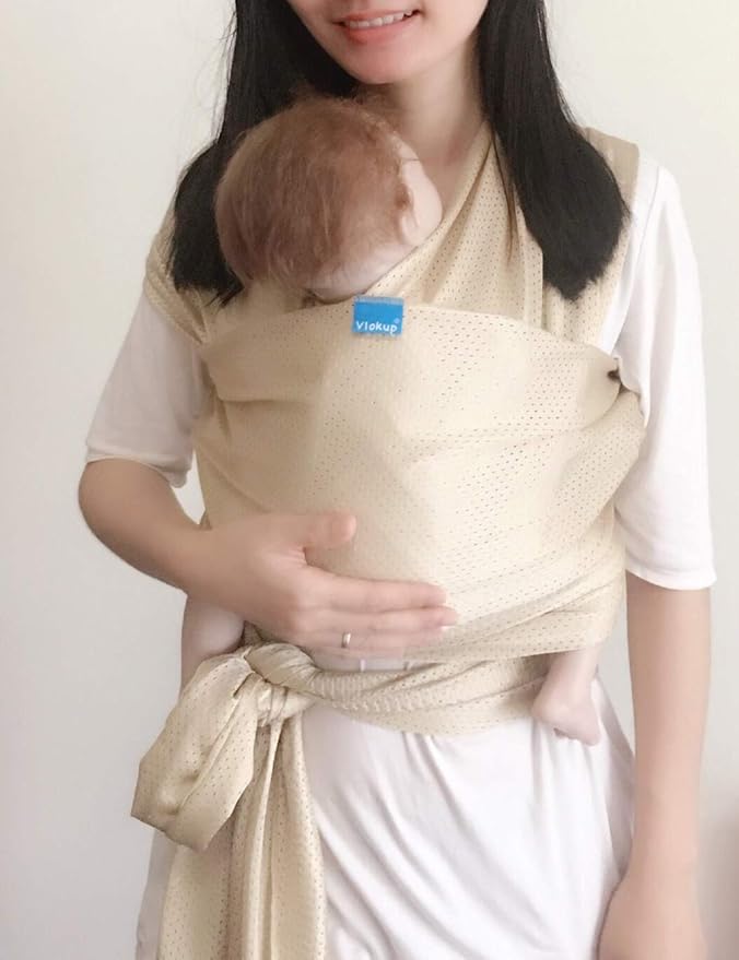 Baby Wrap Sling Carrier for Newborn, Infant, Toddler, Kid | Breathable Lightweight Stretch Mesh Water Sling | Nice for Summer, Pool, Beach, Swimming | Perfect Shower Gift Champagne