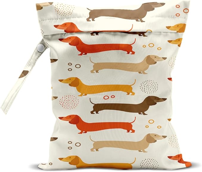 Dog Wet Bags 12x10 Inch, Cute Dachshund Waterproof Travel Laundry Bags, Washable Reusable Wet Dry Bag for Swimsuit Pool Beach Diapers Dirty Yoga Gym Clothes, Dog Gifts for Women Friend Travelers