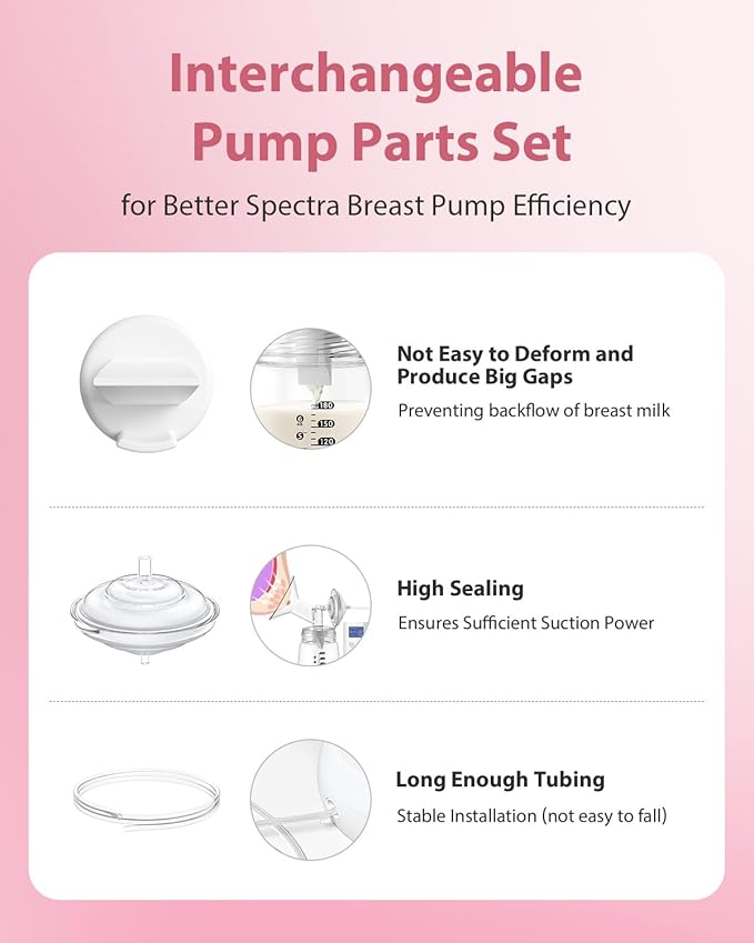 BALIME Pump Parts Compatible with Spectra S1/S2/9 Plus, Not Original Accessories, Full Set Replacements Include 19mm Flanges, Valves, Backflow Protectors (Duckbills Included), Tubings and Bottles