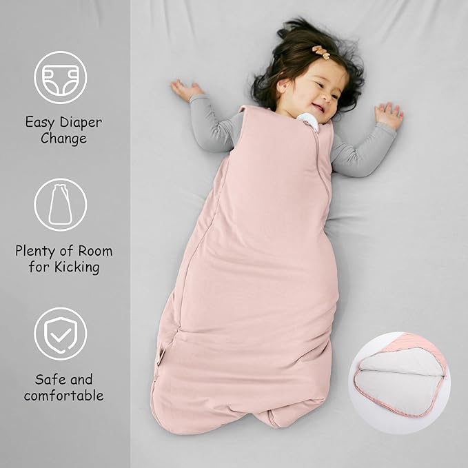 Supersoft Rayon Made from Bamboo Sleep Sack 3-6 Months Newborn Sleep Sack 0-3 Months 1.0 Tog Baby Wearable Blanket with 2-Way Zipper Unisex Sleeping Bag for Babies (2 Pack) Pink & Gray