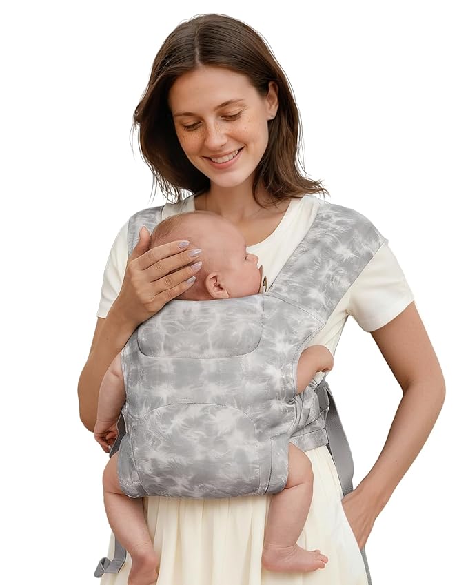 HEYVALUE Baby Carrier Newborn to Toddler(7-35lbs), Ergonomic Cross-Back Wraps with Adjustable Straps, Newborn Carrier with Effortless Put-On, Head Support for Hands-Free Comfort, TieDyeGray
