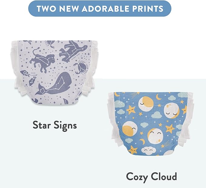 The Honest Company Comfort Dry Disposable Overnight Diapers for Sensitive Skin, Hypoallergenic, Baby Cozy Cloud and Star Signs Design Club Box Size 4 (22–37 lbs) 48 Count