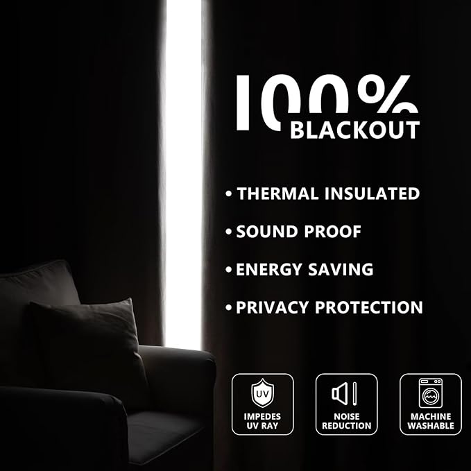 100% Blackout Curtains 108 inch Length 2 Panels Faux Linen Long Drapes for Bedroom Living Room Black Out Room Darkening Curtain Thermal Insulated Back Tab Rod Pocket(W52 x L108, Greyish White)