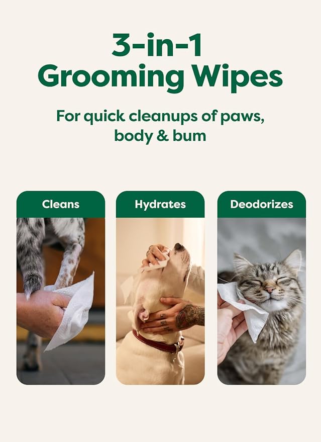 Earth Rated Pet Wipes for Dogs and Cats, Hypoallergenic, Cleaning and Hydrating, for Grooming Paws, Body and Butt, Unscented, 100 Count