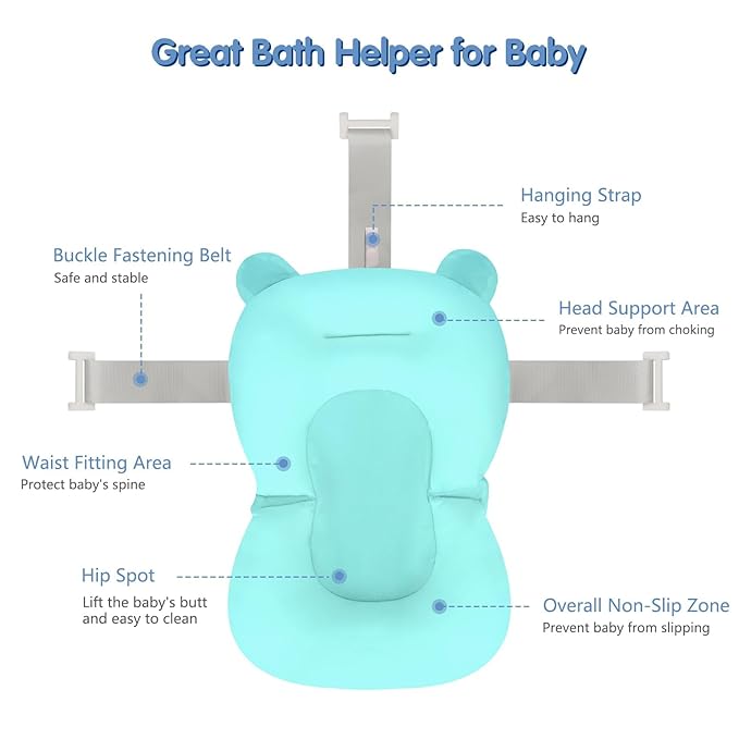 Colorlife Baby Bath Seat Support Net Infant Bathing Seat Support Mat, Comfortable Adjustable Non-Slip Three-Pointed Baby Shower Net Bathtub Sit Up Mesh for Newborn 0-12 Months-Blue(No Bathtub)