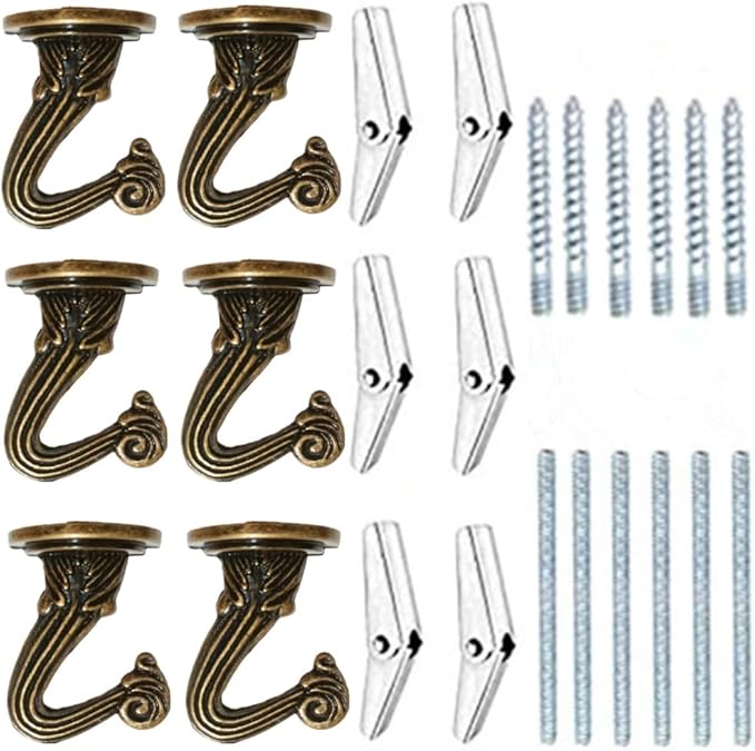 6 Sets White Ceiling Hooks for Hanging Plant, Heavy Duty Swag Toggle Hooks with Hardware