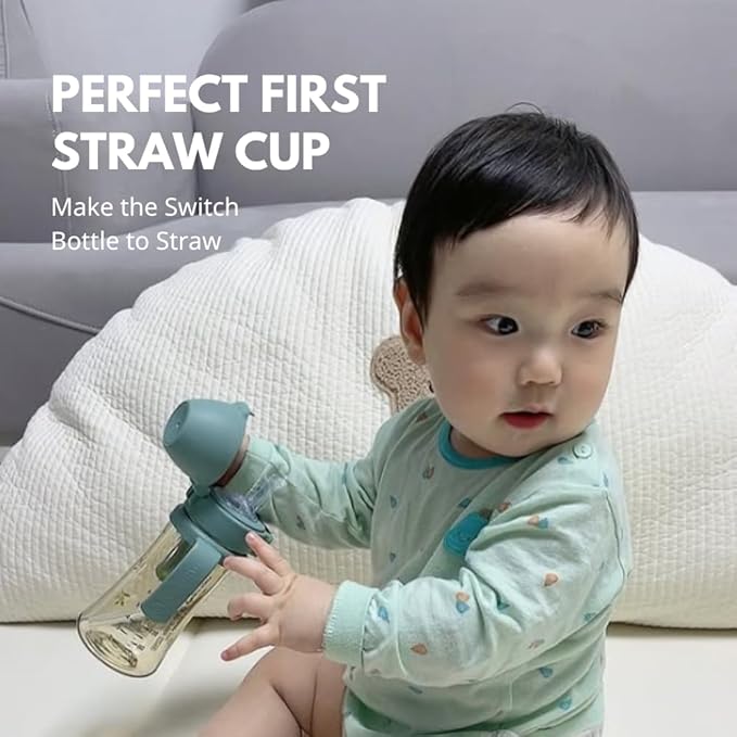 GROSMIMI Flip Top Spill Proof Sippy Cup, PPSU, BPA Free, 10 oz, Stage 2 Straw for Toddlers (Olive)