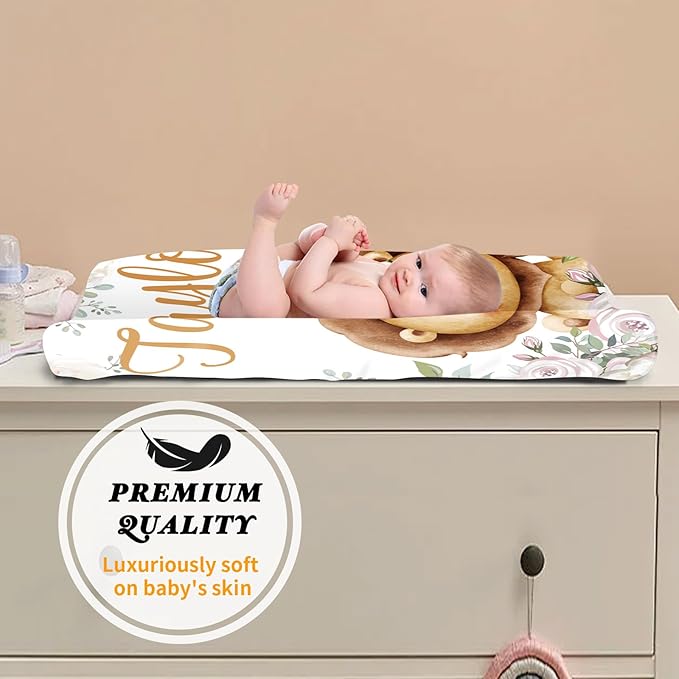Custom Changing Pad Cover Set - Jersey Knit Ultra Soft Unisex Waterproof Diaper Changing Table Covers with Personalized Name for Baby Boys Girls - Comfy Cozy 2 Pcs Set Style09