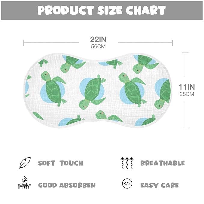 WELLDAY Muslin Baby Burp Cloths Set of 2, Soft Absorbent Sea Turtle Muslin Washcloths, Bibs, Face Towel for Newborn Boys Girls, 22 x 11 Inch