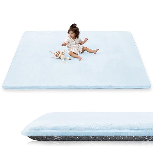1.5" Thick Baby Play Mat for Floor, 59x79 Playpen Mat, Pro Soft Flannel Foam Mats Toddler Infant Kids Crawling for Nursery Rug Playroom Living Room Waterproof Easy Care Non-Slip (Baby Blue)