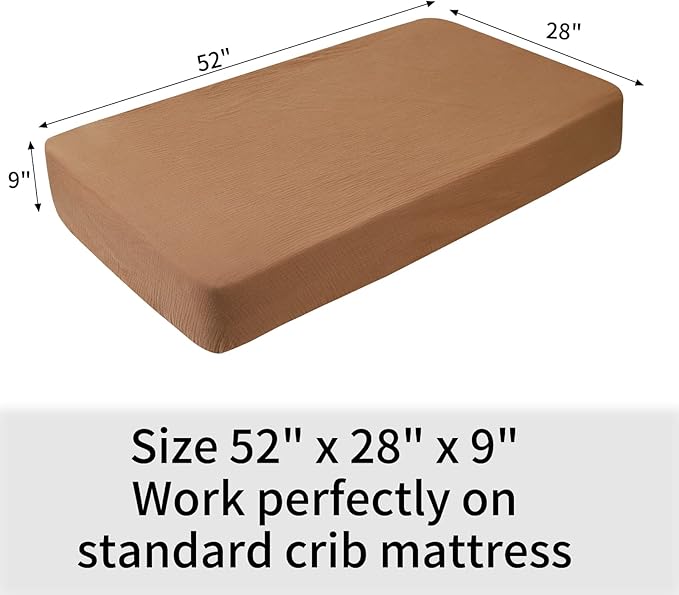 Onacosht Muslin Crib Sheets for Boys Girls, Soft Breathable 100% Cotton Baby Fitted Sheet 52" x 28" for Standard Toddler Crib Mattress, 2 Pack, Brown and Rainbow