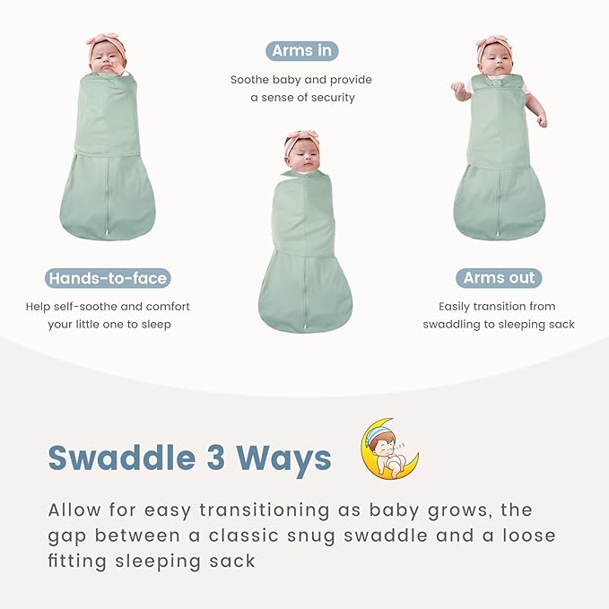 ZIGJOY Baby Swaddle Sleep Sack, 1.0 TOG Sleep Sack Swaddles for Newborns & infant 6-12 Months 100% Cotton Baby Wearable Blanket for Newborn Registry Essentials Green&Rabbit Flower