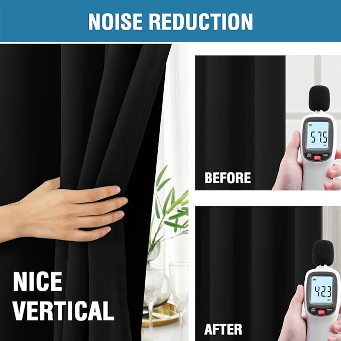 H.VERSAILTEX 100% Blackout Curtains for Bedroom with Black Liner Full Room Darkening Curtains 54 Inches Long Thermal Insulated Back Tab/Rod Pocket Window Drapes for Living Room, 2 Panels, Jet Black