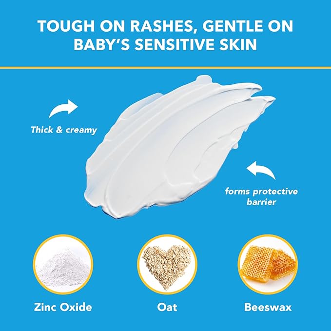 Triple Paste Diaper Rash Cream for Baby - 3 oz Tube – Zinc Oxide Ointment Treats, Soothes & Prevents Diaper Rash, Pediatrician-Recommended Hypoallergenic Formula, Baby Essentials for Daily & Overnight