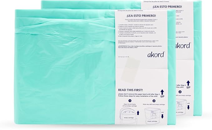 Janibell Akord 330 Adult Diaper Pail Refill Liners, 2 Count – Fits Akord Diaper Pail, Odor Locking, Easy Cut & Tie, Hands-Free Disposal, Continuous Liner – Each Liner Holds Up to 560 Adult Briefs