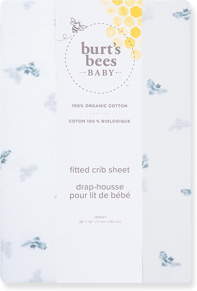 Burt's Bees Baby Essential Organic Cotton Fitted Crib Sheet, Breathable for Boy Girl Standard Crib & Toddler Mattresses