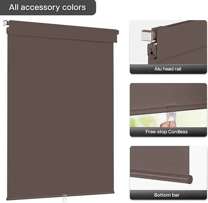 LazBlinds No Drill Blinds for Indoor Windows, Blackout Roller Shades, Cordless Window Blackout Blinds, Thermal Insulated Fabric UV Protection for Home and Office, 21" W x 48" H, Dark Coffee