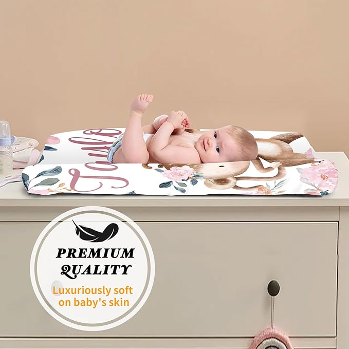 Custom Changing Pad Cover Set - Jersey Knit Ultra Soft Unisex Waterproof Diaper Changing Table Covers with Personalized Name for Baby Boys Girls - Comfy Cozy 2 Pcs Set Style14
