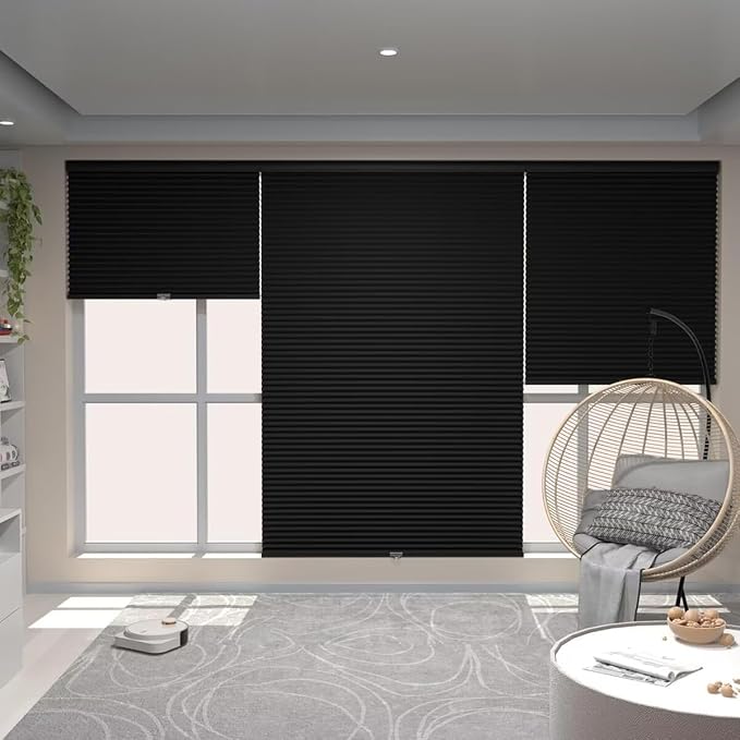 MYshade Cordless Blackout Window Blinds & Shades Pull Down Room Darkening Window Shades Light Blocking Honeycomb Cellular Shade for Indoor Windows Easy to Install 27 inch Wide, H64 Black Blinds