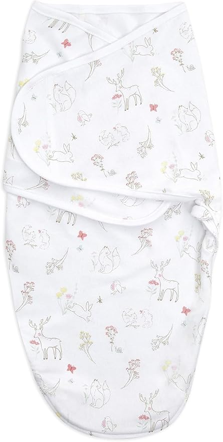 aden + anais Essentials Easy Swaddle Wrap Quick Change with Bottom Zipper, Snug Cotton Knit Baby Wrap Swaddle Blanket for Newborns, TOG 1.0, 3-Pack, Fairy Tale Flowers, 0-3 Months, Small/Medium