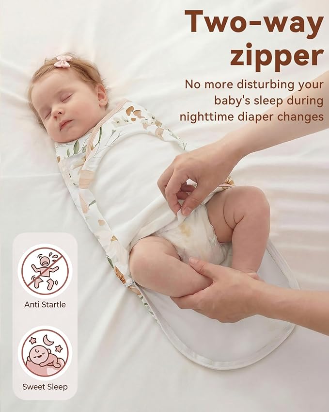 Baby Swaddles for Newborns with Zipper, 100% Cotton Newborn Swaddle Sack, 3 Pack Baby Swaddles 3-6 Months Swaddle Sleep Sack for Newborn Baby Boy Girl Orange Flower