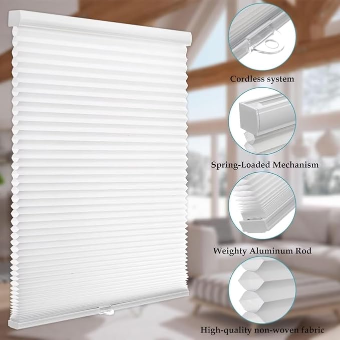 MYshade 1.5-Inch Cellular Cordless Light Filtering Shades, Honeycomb Window Blinds for Soft Daylight & Privacy, Thermal Insulation, Child Safe, Inside or Outside Mount (48" W x 72" H, White)