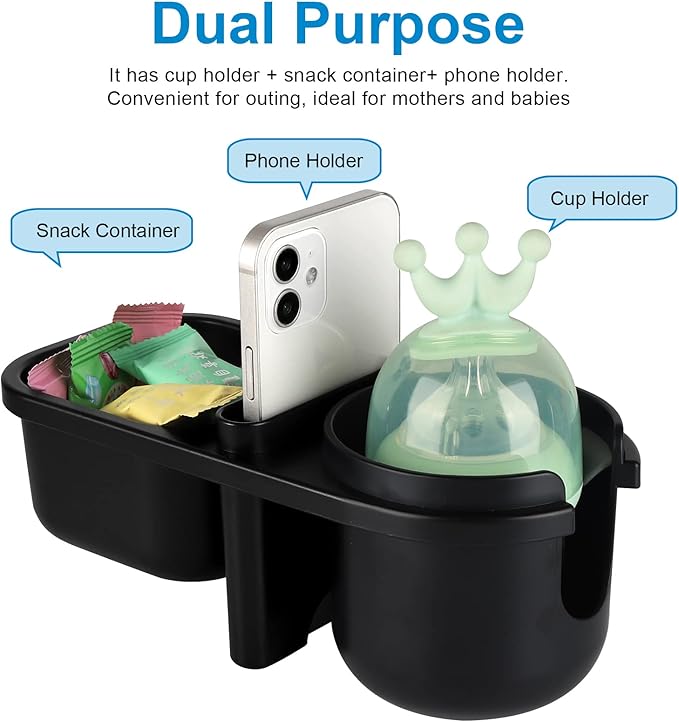 Accmor Stroller Cup Holder with Tray, Universal Cup Holder Tray for Uppababy Nuna Doona Strollers, Bottle Drinks Holder for Stroller, Wheelchair, Walker