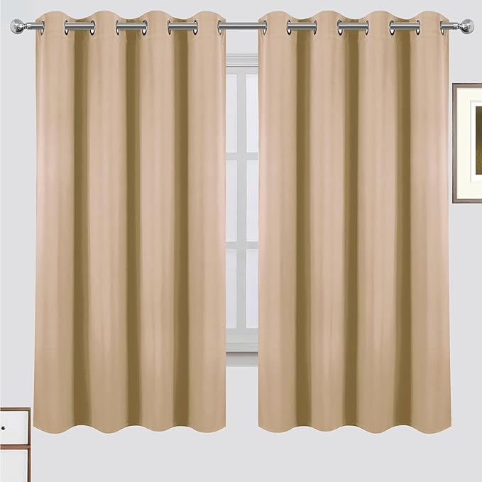LEMOMO Blackout Curtains Beige Curtains 52 x 63 Inch 2 Panels Darkening Thermal Insulated Bedroom Curtains