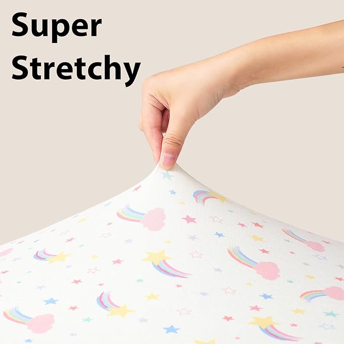 Baby Mini Crib Sheets Girl, Portable 38”x26” Pack and Play Sheets Fitted for Playard and Pack N Play Mattress, 3-Pack Soft Microfiber Pink Purple Rainbow