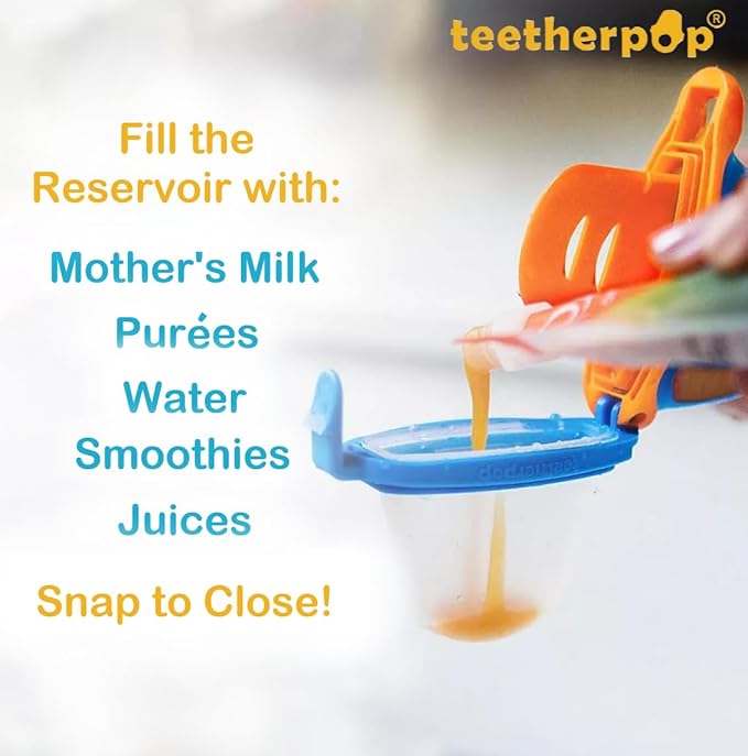 Teetherpop Fillable Freezable Teether for Babies - Breastmilk Popsicle Molds for Teething with Spill-Proof Sippy Slits – Freezable Baby Fruit Feeder Pacifier, Liquids & Purées, Cooling Teething Relief