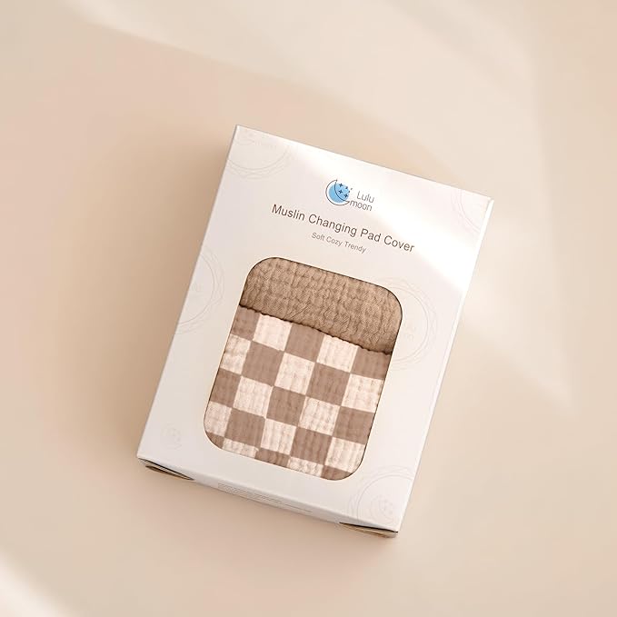 lulumoon Muslin Changing Pad Cover: 2-Pack Soft Breathable Cotton Vintage Plaid Print for Baby Boys Girls - Nursery & Baby Shower