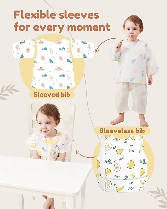 SauGonb Disposable Baby Bibs for Baby Boys and Girls - Long Sleeve Bib Individually Wrapped Waterproof Baby Bibs 16/36 pcs